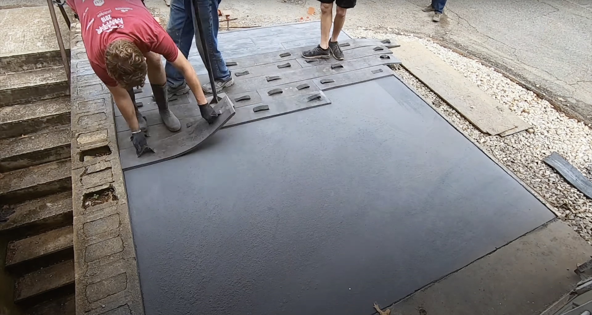 Concrete stamping work creating decorative patterns and textures